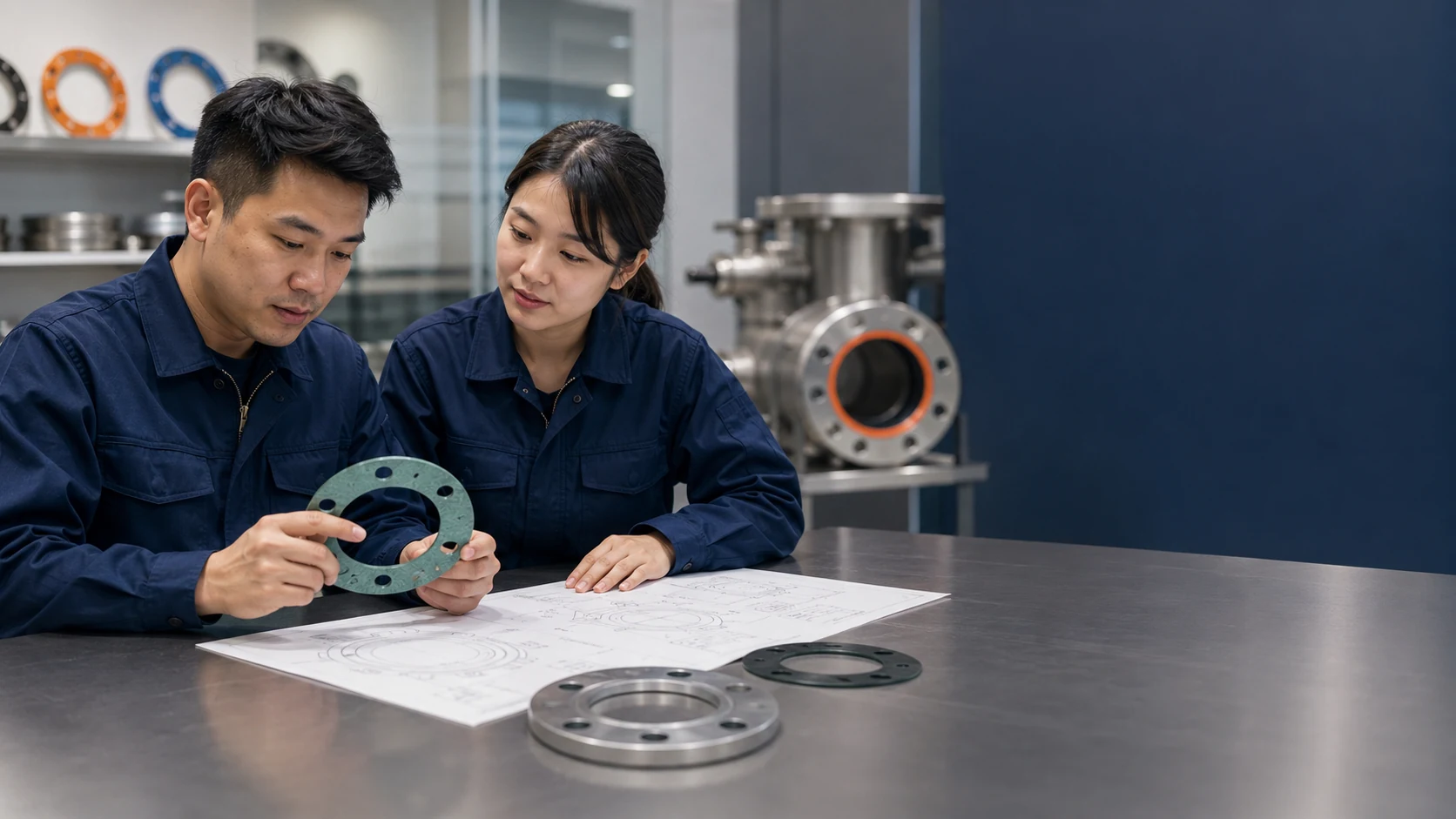 Chengxin technicians discussed the requirements for selecting flange gaskets based on the drawings and gasket samples.